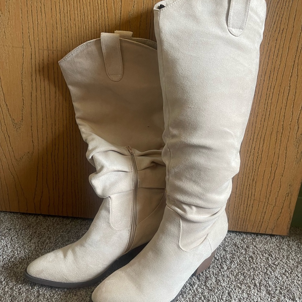 Elegant Cream Over the Knee Boots